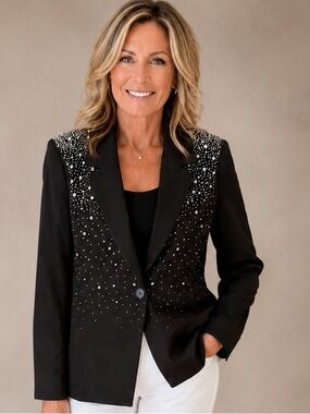 💎 HEM & THREAD Black Embellished Blazer